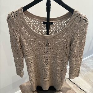 White House Black Market Tan Crochet Sweater